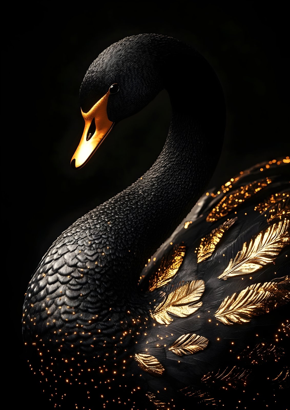Luxury Black Swan Gold Accent Poster – Elegant Dark Aesthetic Poster — Poster