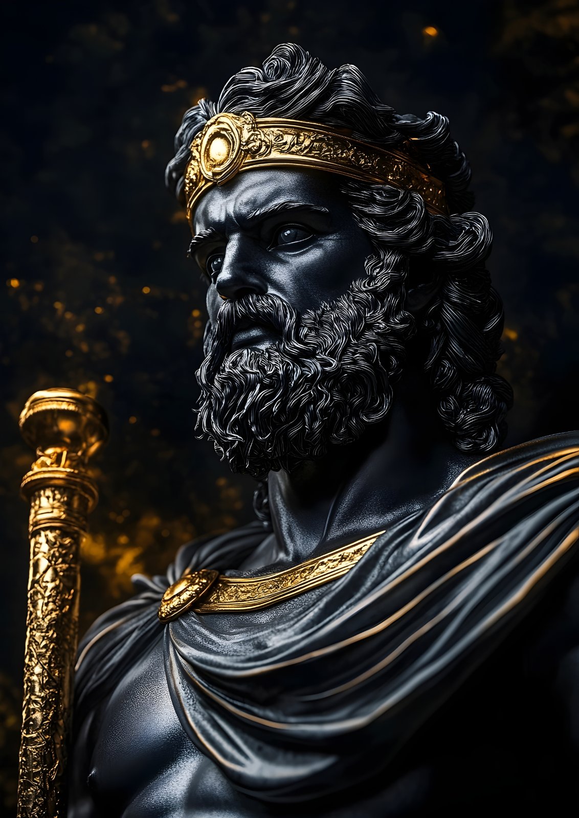 Regal Greek God Black & Gold Statue Poster – Classical Mythology Sculpture Poster & Framed Poster — Poster poster — regal warrior