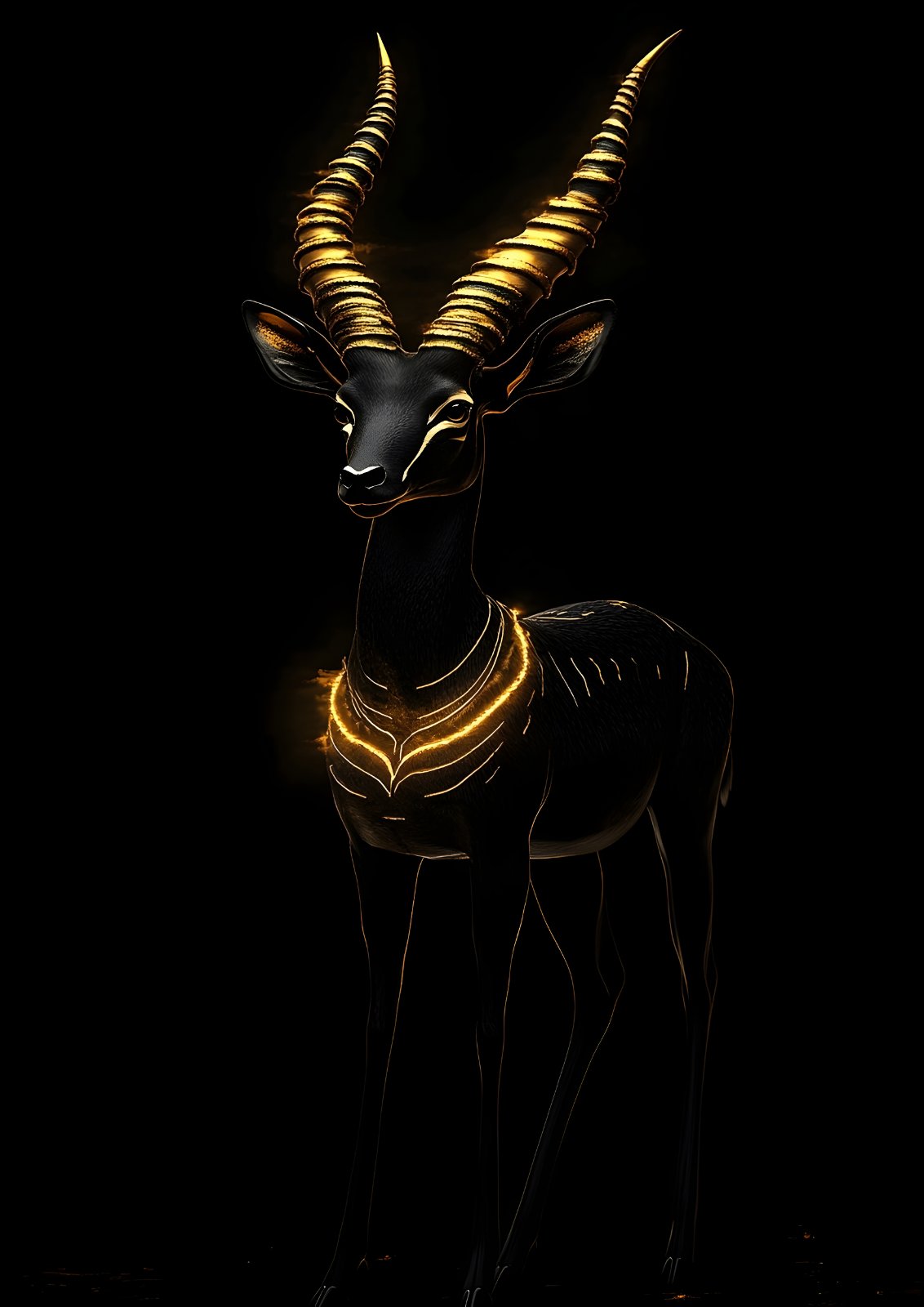 High-contrast digital wildlife art featuring a dark aesthetic with luminous gold line detailing. — Poster poster — antelope canvas