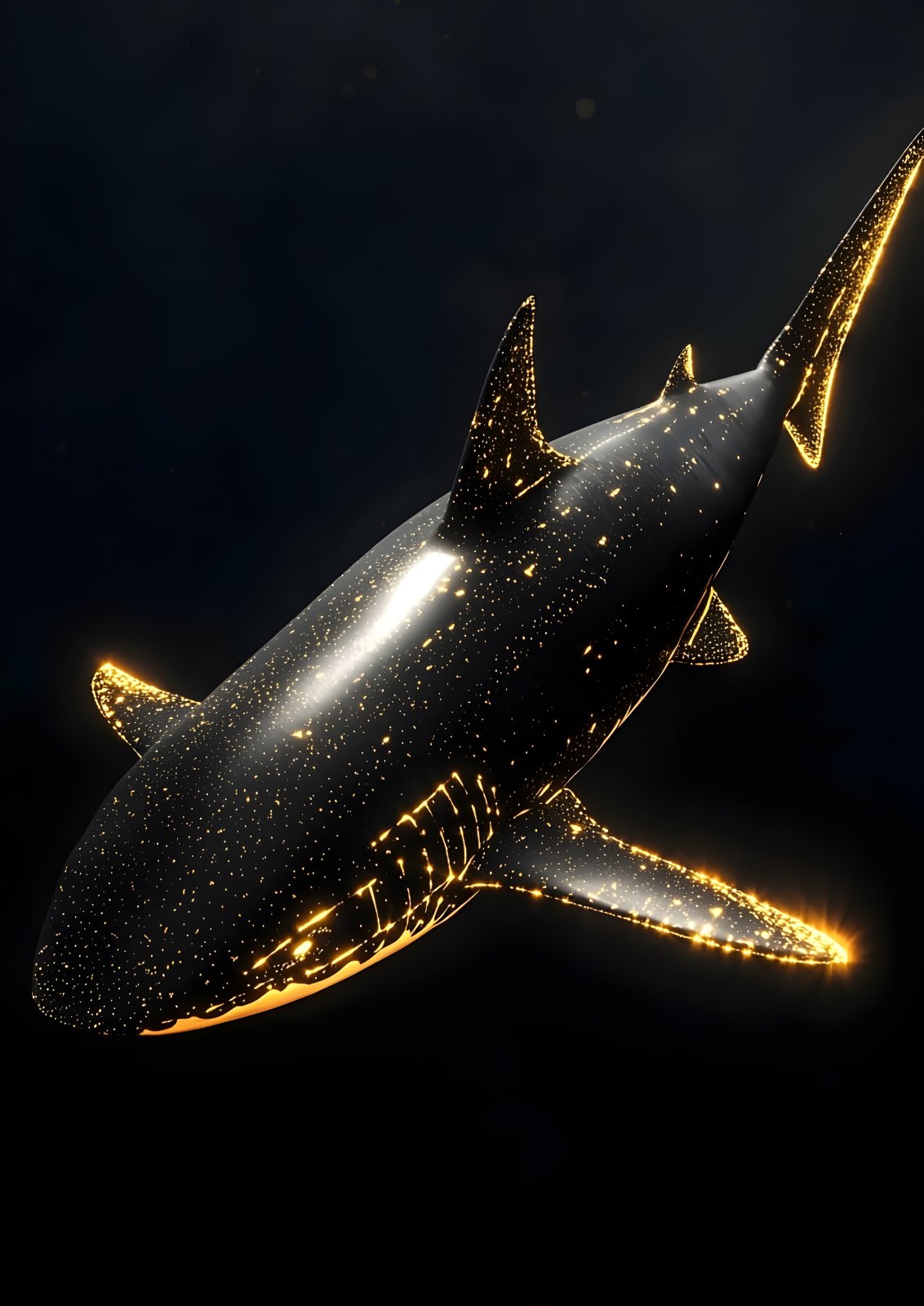 Golden Glowing Celestial Shark Poster – Modern Black & Gold Marine Life Poster for Living Room & Office Decor — Poster poster — shark canvas