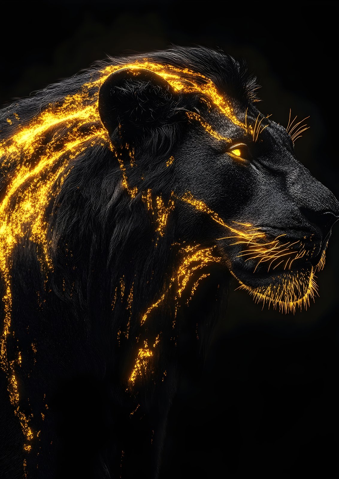 Fiery Golden Black Lion Poster – Glowing Lava Lion Modern Dark Decor Print — Poster poster — panther wall decor