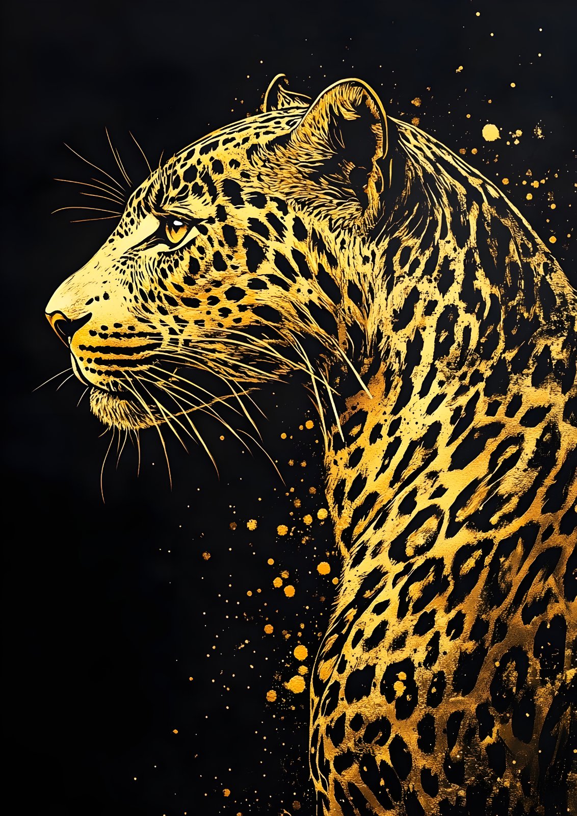 Golden Leopard Profile Poster – Black and Gold Wildlife Poster for Modern Living Room Decor — Poster