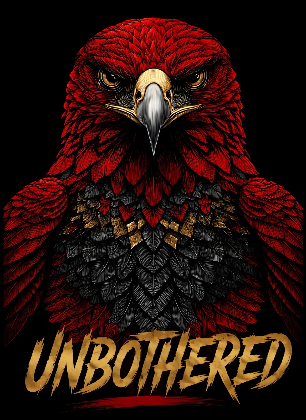 Red & Black Eagle “Unbothered” Graphic Poster – Bold Gold Typography Statement Décor — Poster
