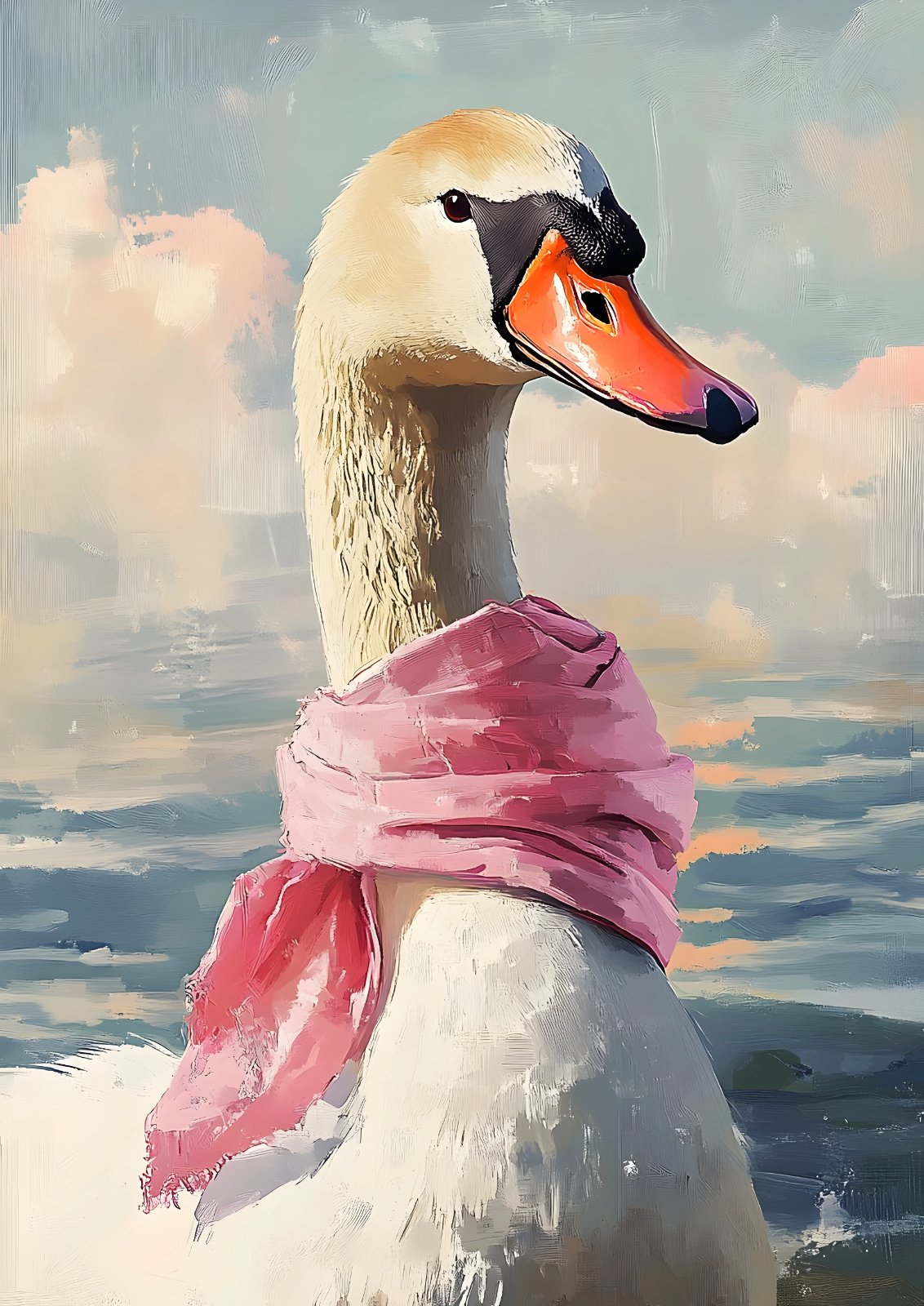 White Swan in Pink Scarf Painting | Pastel Bird Poster — Poster