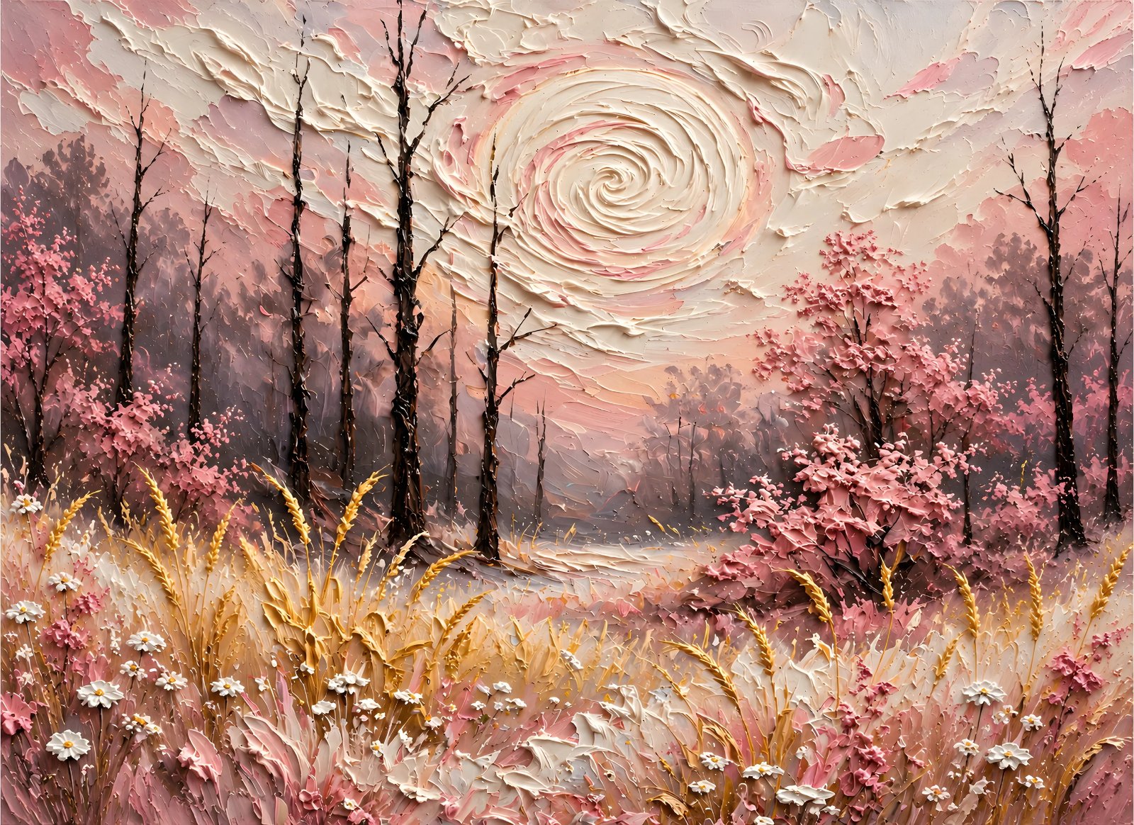 Pink forest swirl poster with spiral sky