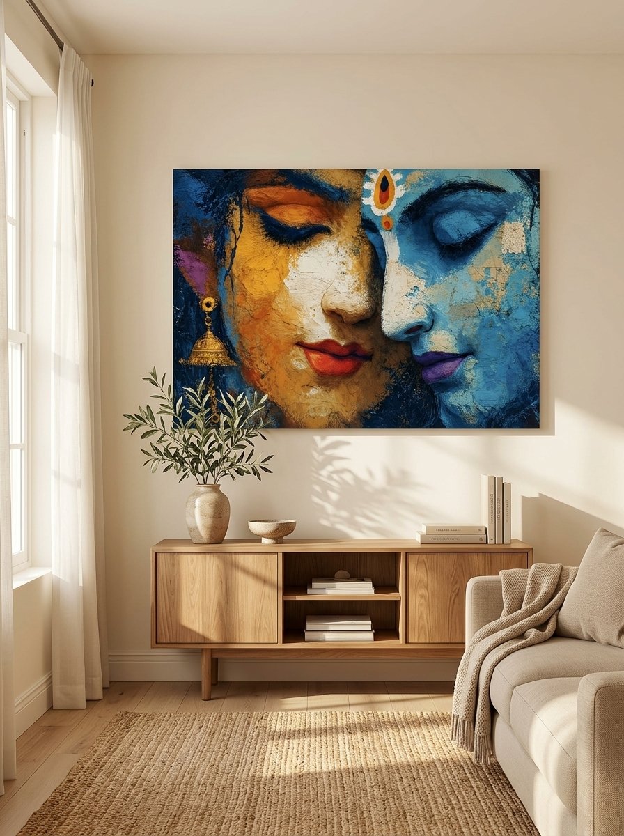 Radha Krishna Divine Love Canvas Wall Art for Living Room