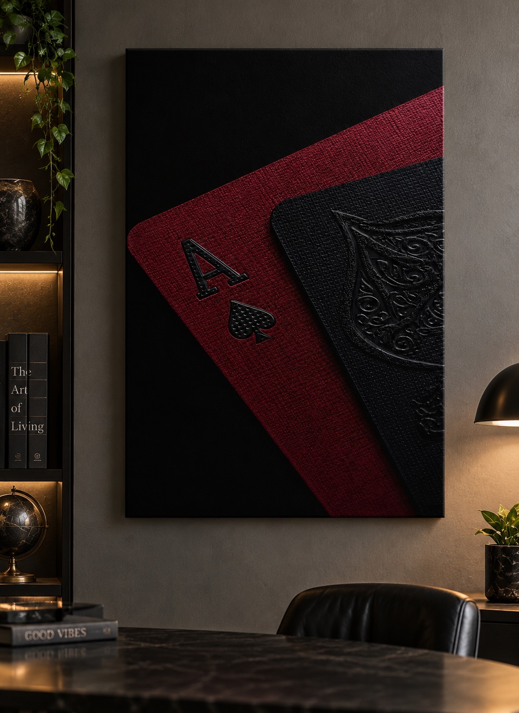 Red & Black Ace of Spades Playing Cards – Dark Luxury Minimalist Wall Art