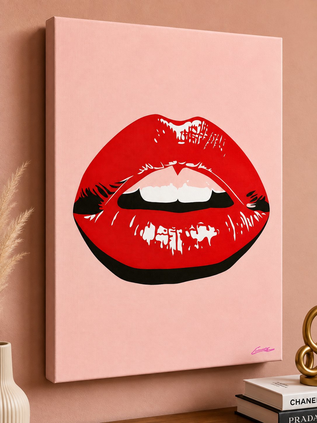 Red Lips Pop Art Canvas Print - Modern Glam Wall Decor for Living Room & Bedroom canvas print — lip print