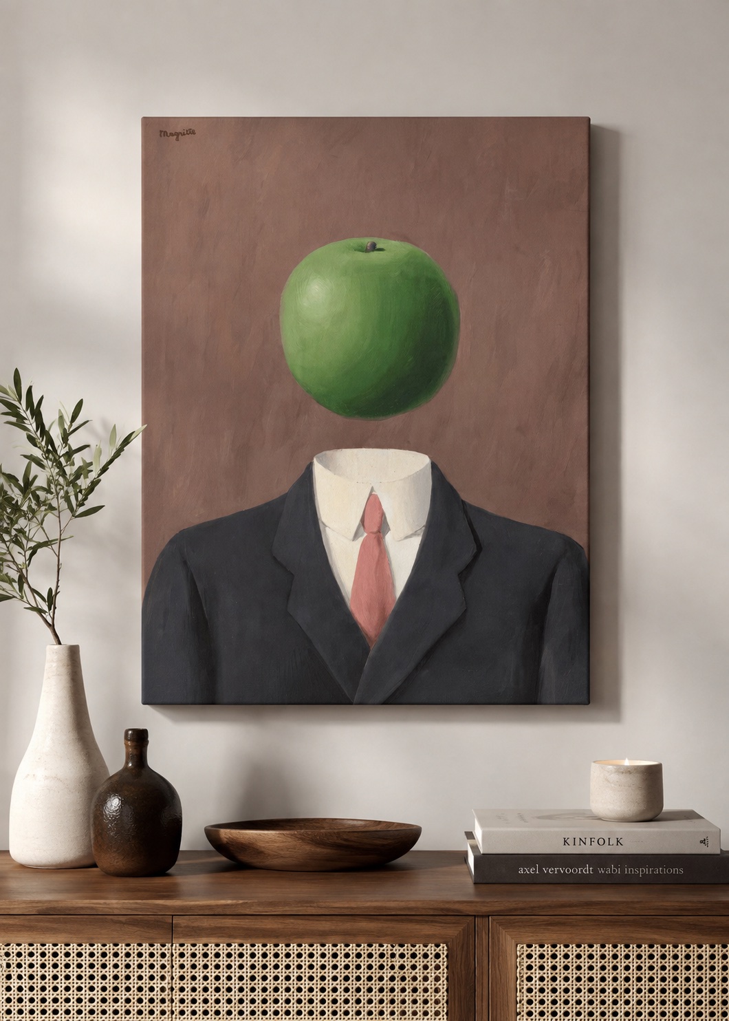 René Magritte The Son of Man Wall Art – Surrealist Floating Green Apple Canvas Print & Framed Poster Art canvas print — apple head art