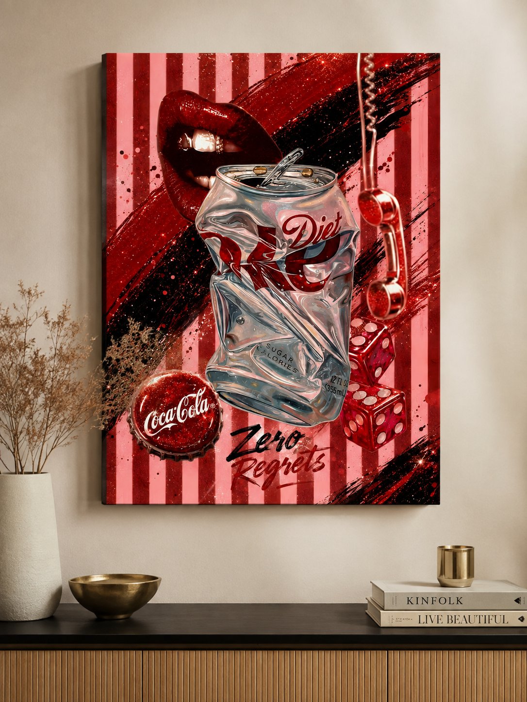 Retro Diet Soda Pop Art Canvas Print - Edgy Red Aesthetic Wall Decor for Living Room, Apartment, & Trendy Aesthetic Glam Art canvas print — diet soda decor