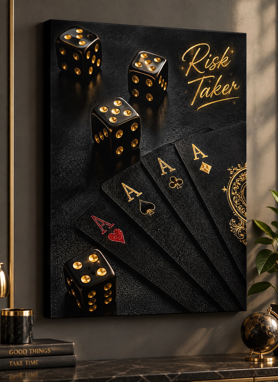 Risk Taker Luxury Black and Gold Casino Wall Art | Motivational Poker Canvas Print & Modern Gambler Decor canvas print — casino decor