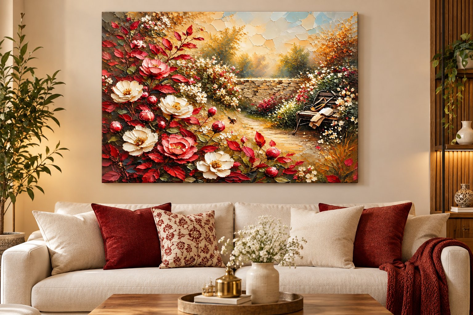 rose garden path canvas wall art