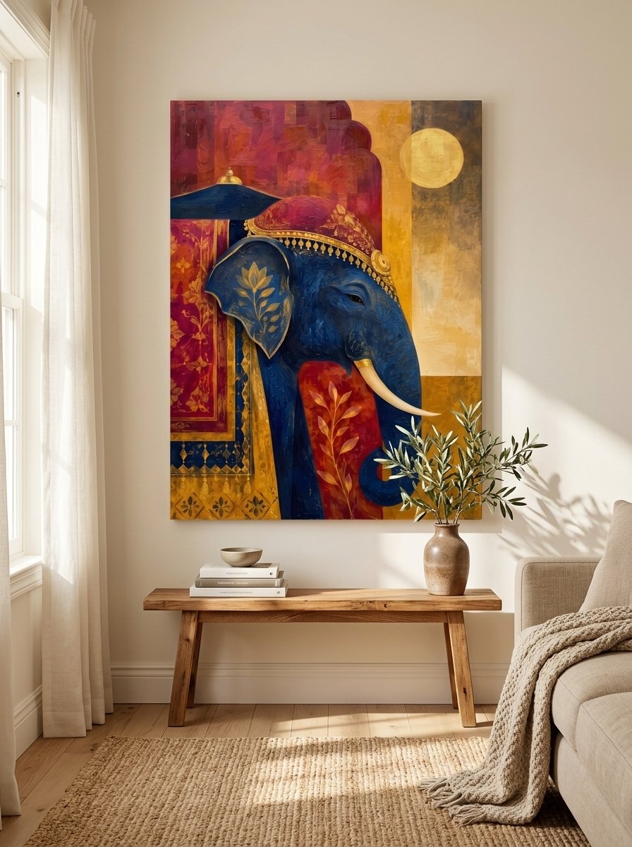 Royal Blue Elephant Canvas Wall Art for Living Room | Buy Online India