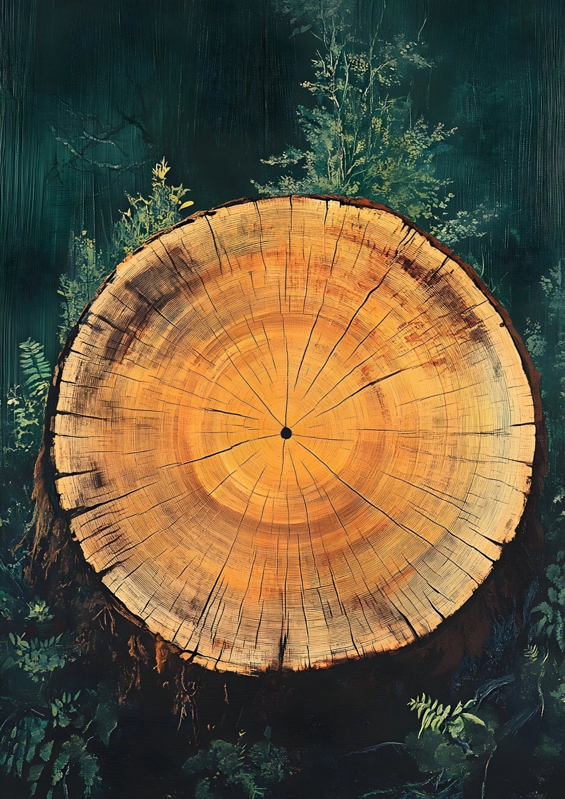 Rustic Tree Rings Poster - Moody Forest Tree Stump Cross-Section Poster — Poster