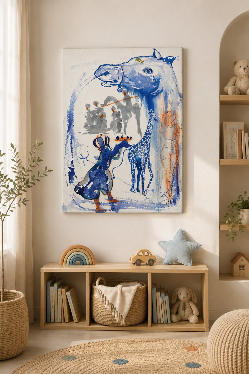 Salvador Dalí Surrealist Wall Art Print – Vintage 1964 Blue Horse & Giraffe Fine Art Canvas for Home Decor canvas print — whimsical safari print