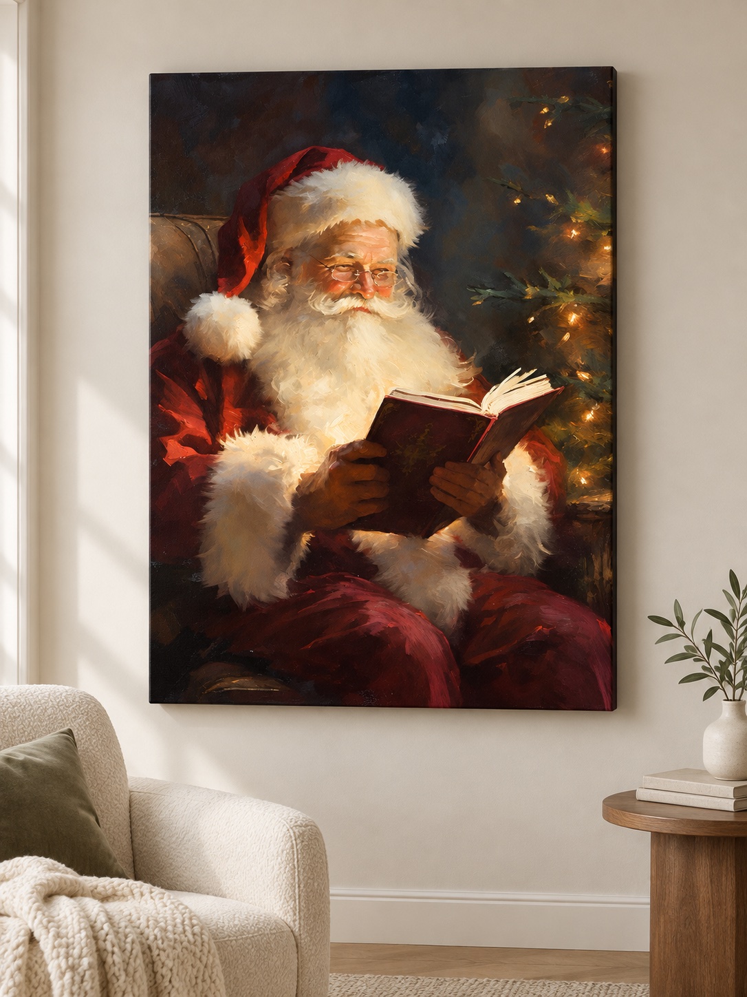 Santa Claus Reading Christmas Canvas Wall Art
