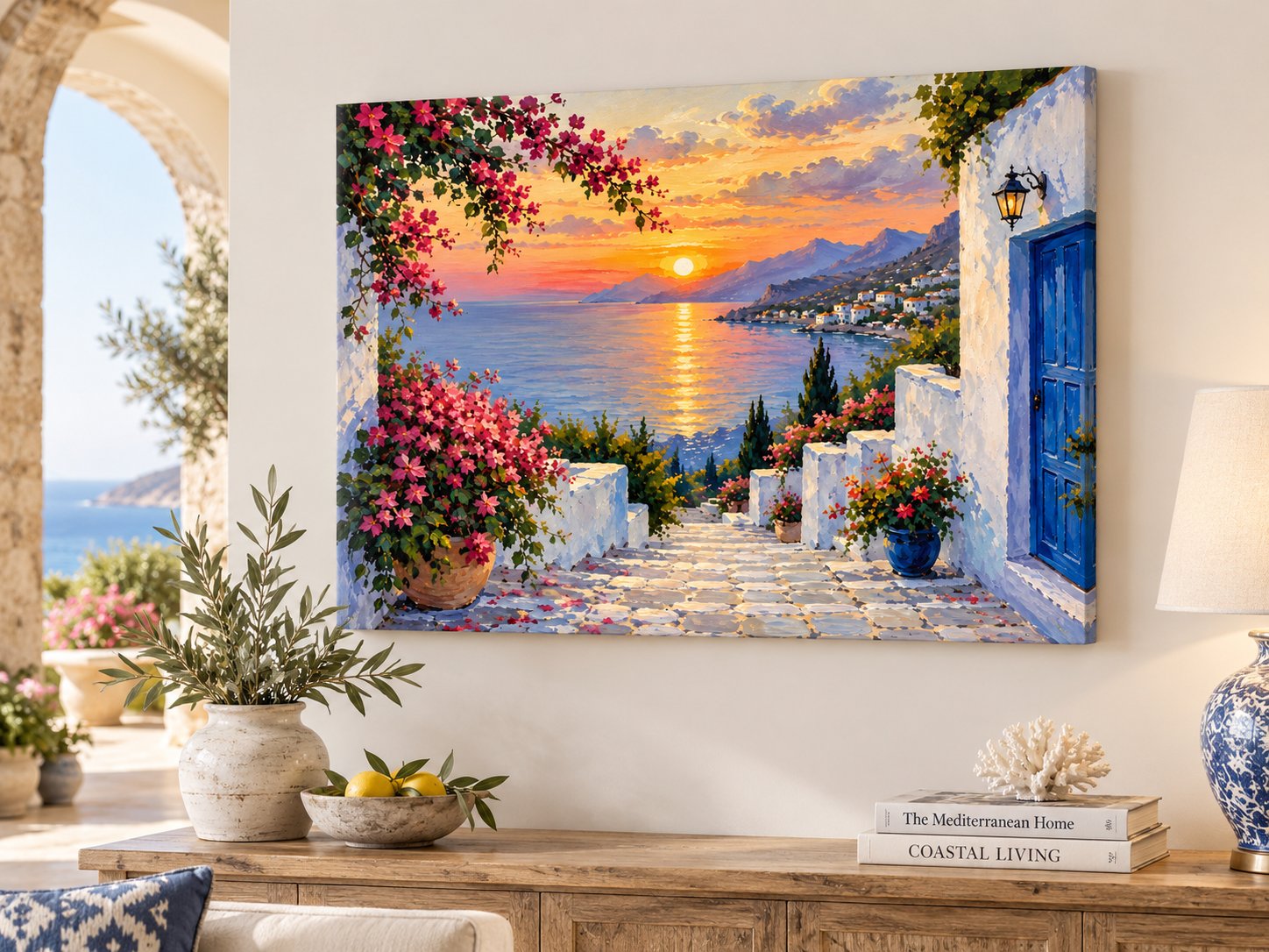 Santorini Sunset Coastal poster for Living Room | Buy Online India — Poster