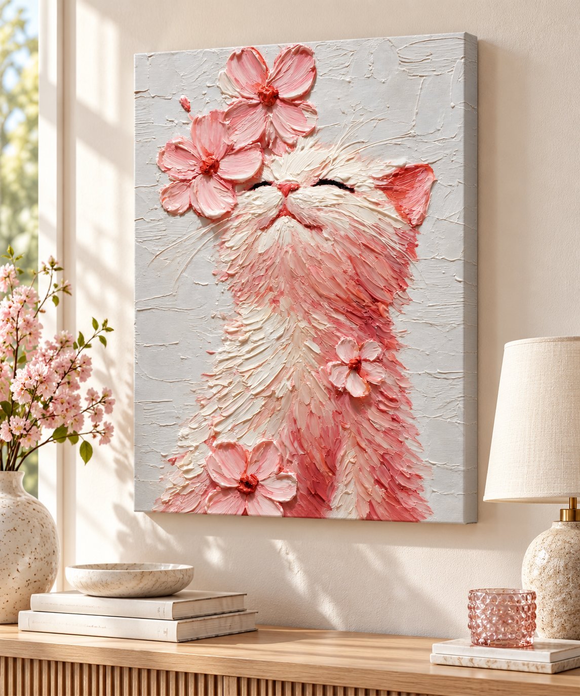 Smiling Pink Kitten Canvas Wall Art
