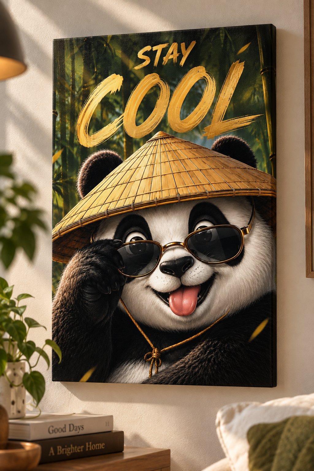 Stay Cool Panda Wall Art – Funny Bamboo Panda Canvas Print with Sunglasses canvas print — panda decor