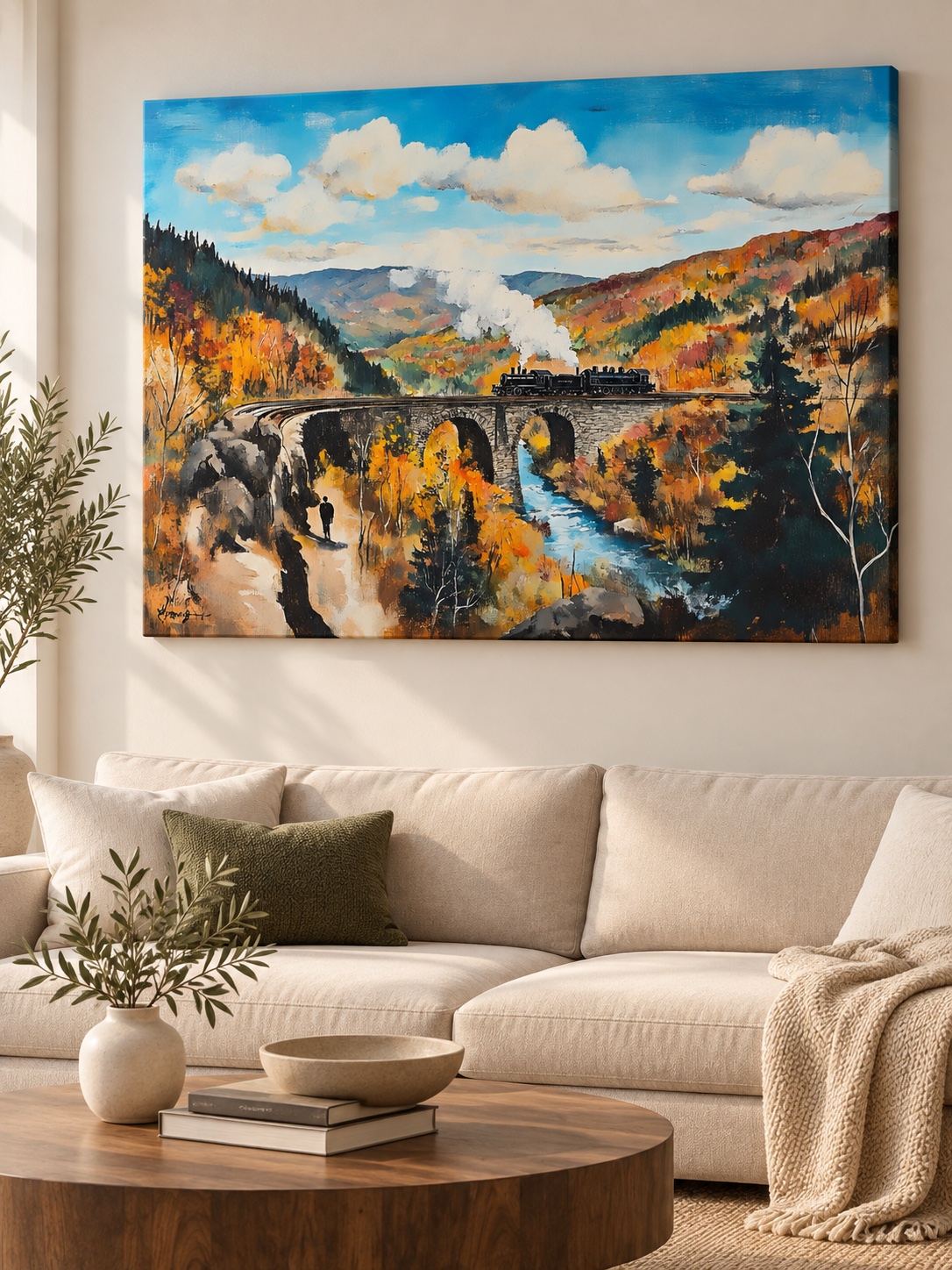 Steam Train Autumn Viaduct Canvas Wall Art