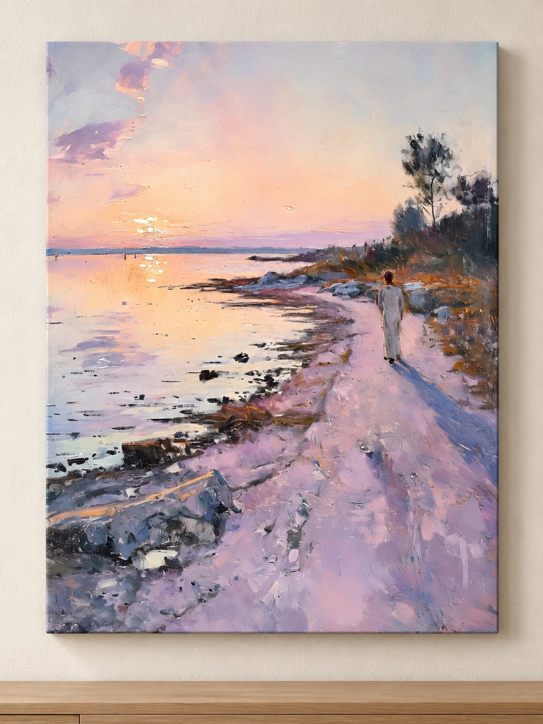 Sunset Shore Walk Canvas Wall Art