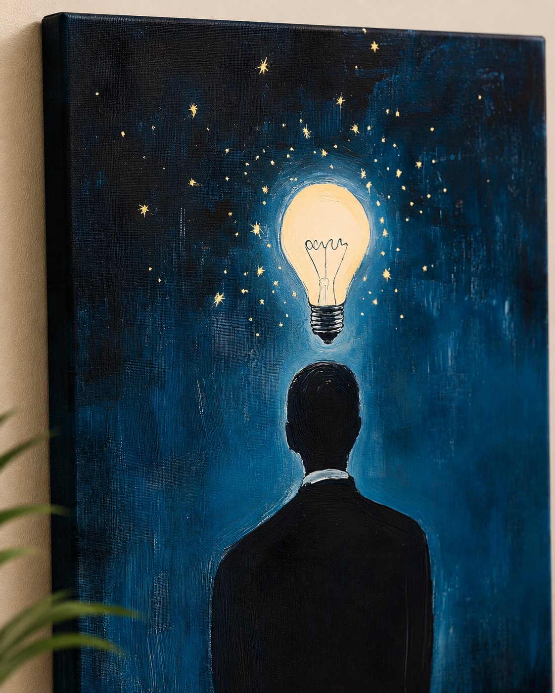 Surreal Thought Leader Wall Art – Glowing Lightbulb and Starry Night Canvas Print canvas print — light bulb decor