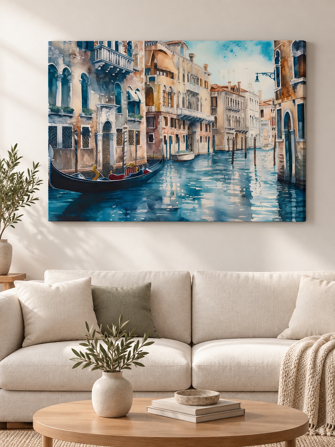 Venice Canal Watercolor Gondola Canvas Wall Art