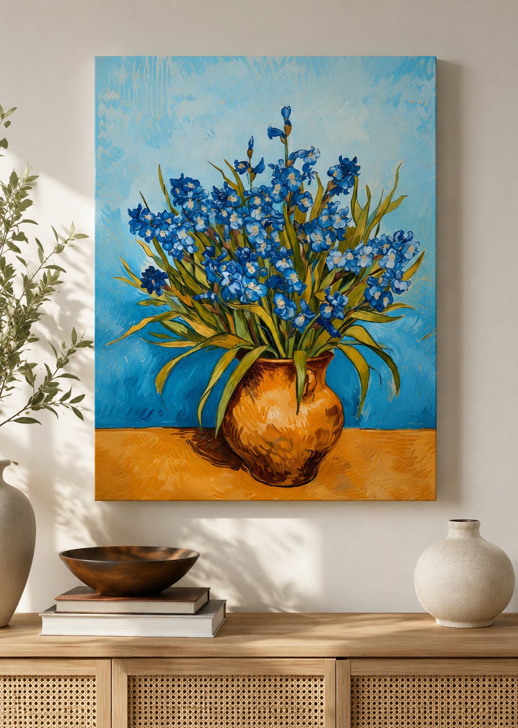 Vincent Van Gogh Irises in a Vase Canvas Wall Art - Classic Fine Art Reproduction Print, Blue Floral Painting for Living Room Decor canvas print — iris bouquet