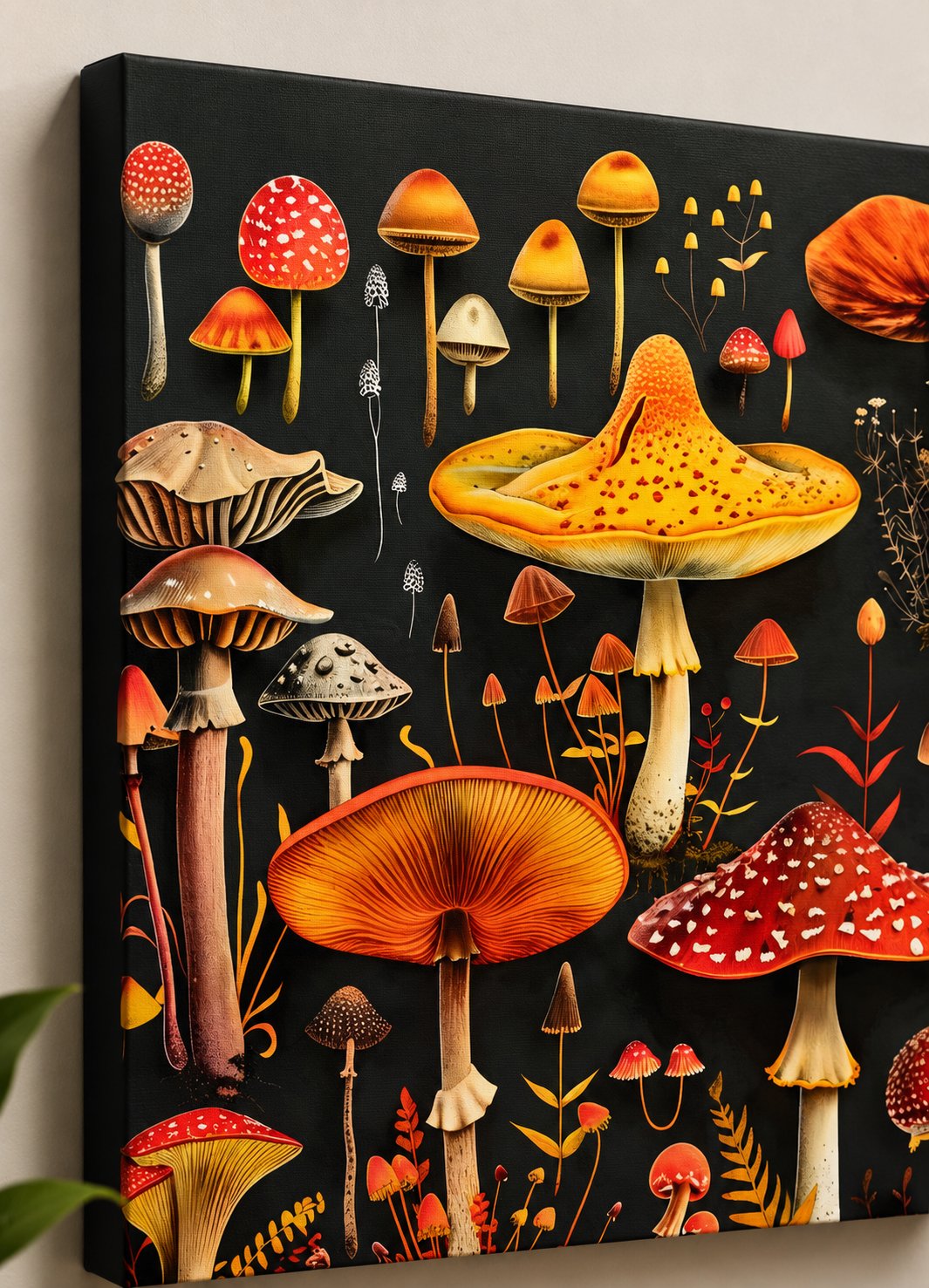 Vintage Botanical Mushroom Wall Art Print - Colorful Autumn Fungi Illustration Canvas Decor canvas print — mushroom wall decor