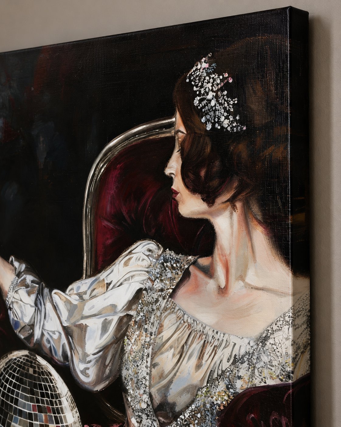 Vintage Glamour Disco Ball Oil Painting Canvas Print - Elegant Queen Wall Art canvas print — glam wall decor