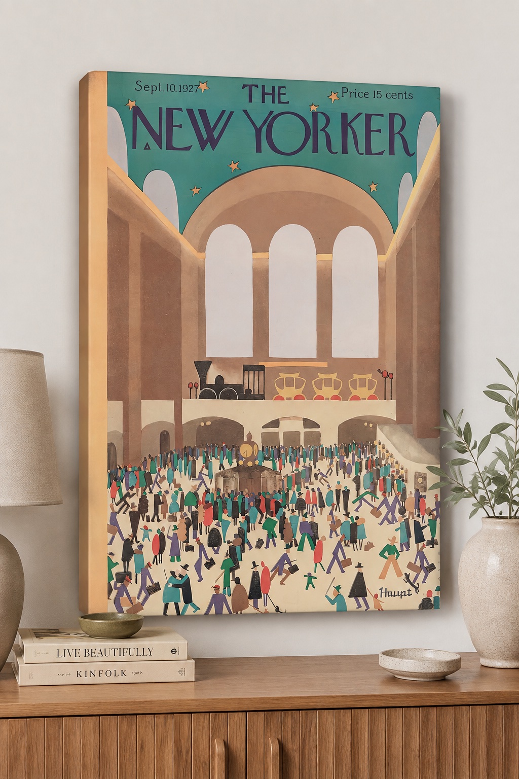 Vintage New Yorker Magazine Cover Wall Art – Grand Central Terminal by Haupt (Sept 10, 1927) – Retro NYC Poster Canvas Print canvas print — New Yorker cover print