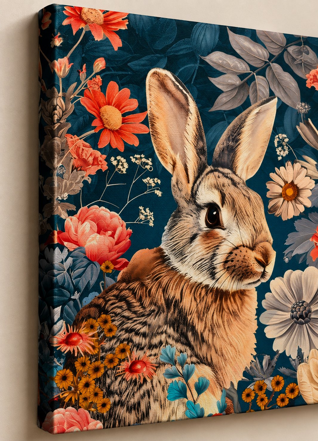 Vintage Rabbit Floral Wall Art Print | Whimsical Bunny in Botanical Flower Garden Poster | Cottagecore Nature Decor for Nursery & Living Room canvas print — rabbit canvas print