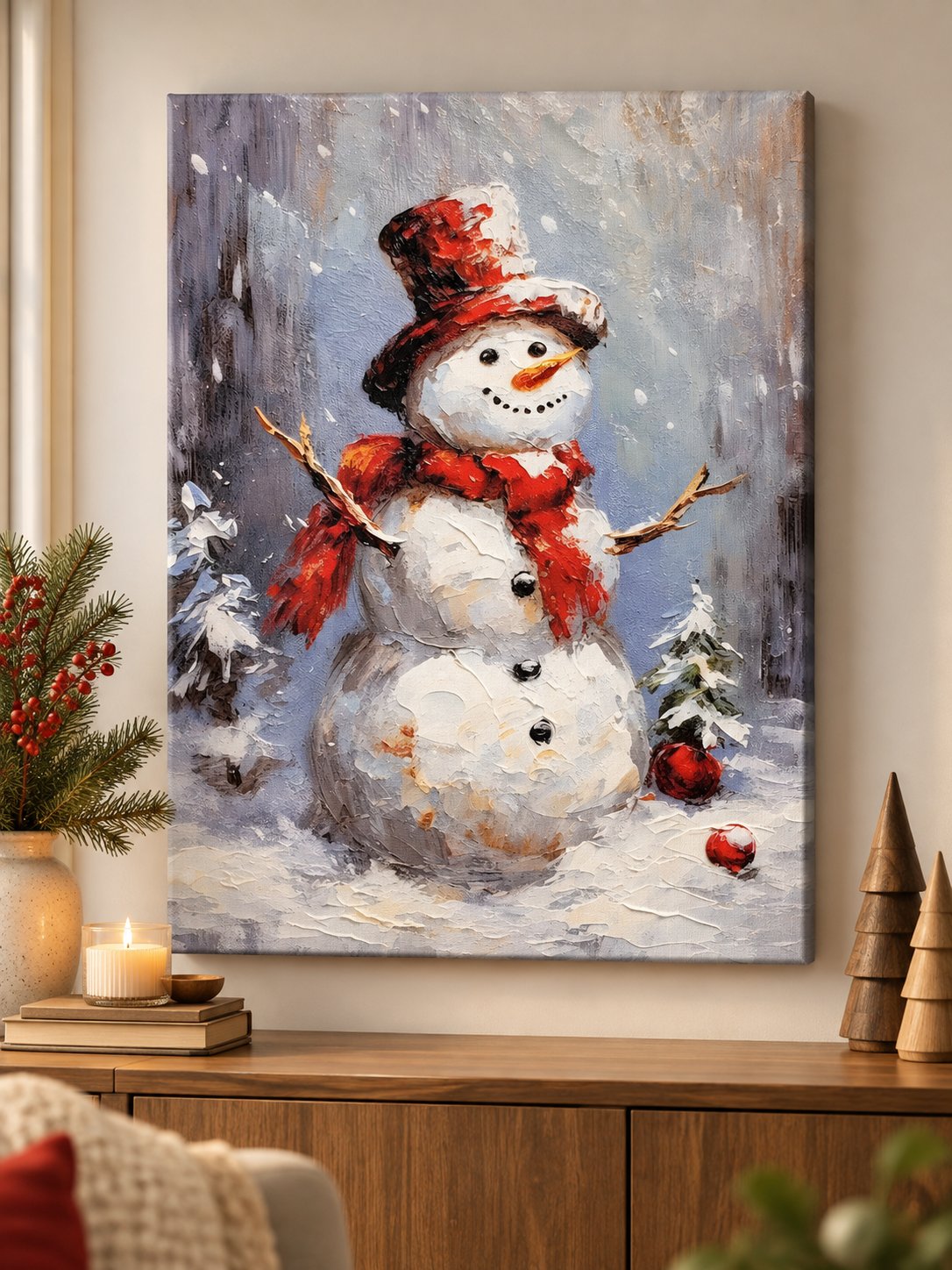 Vintage Snowman Christmas Canvas Wall Art