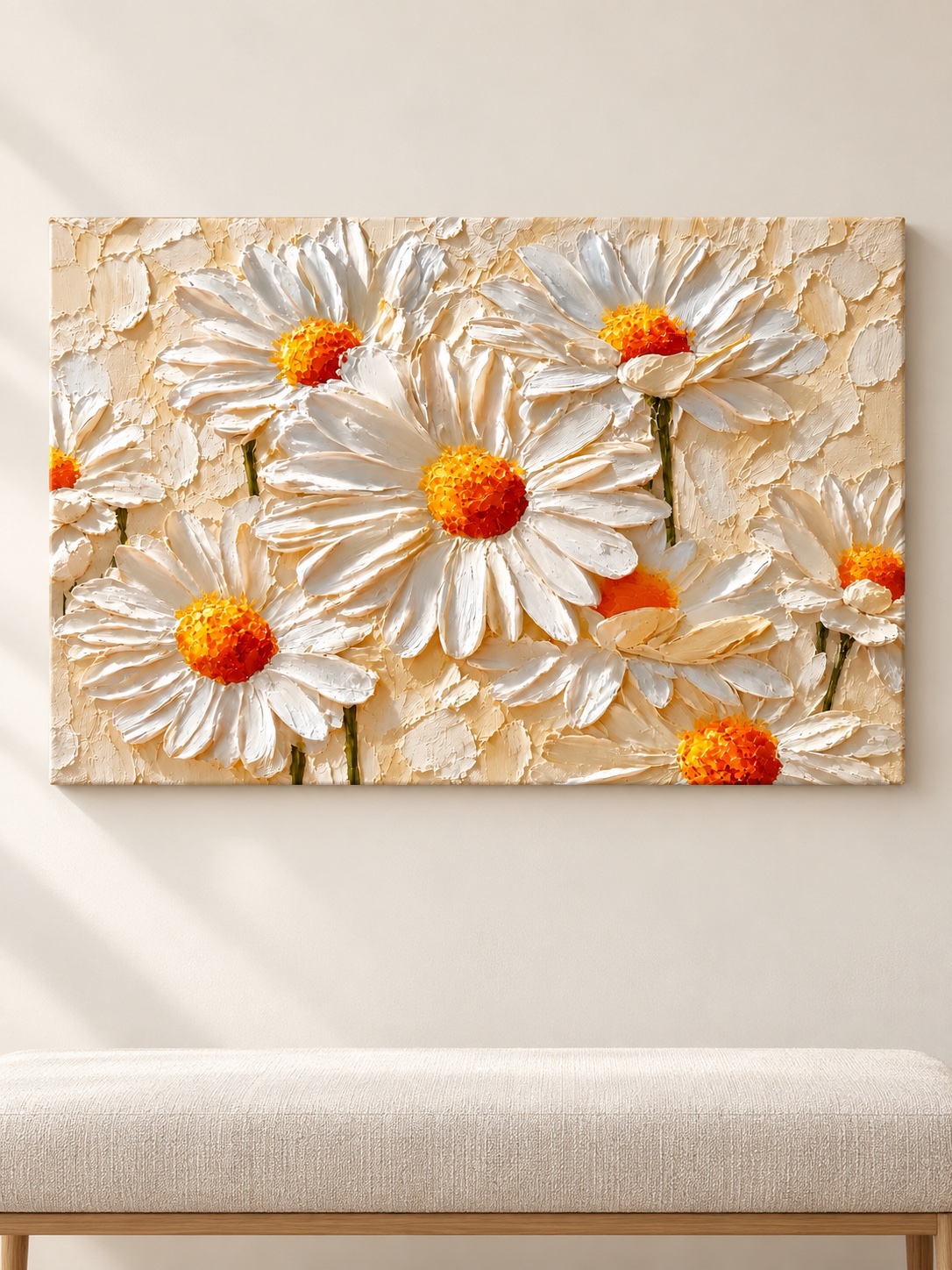 White Daisy Impasto Canvas Wall Art for Living Room