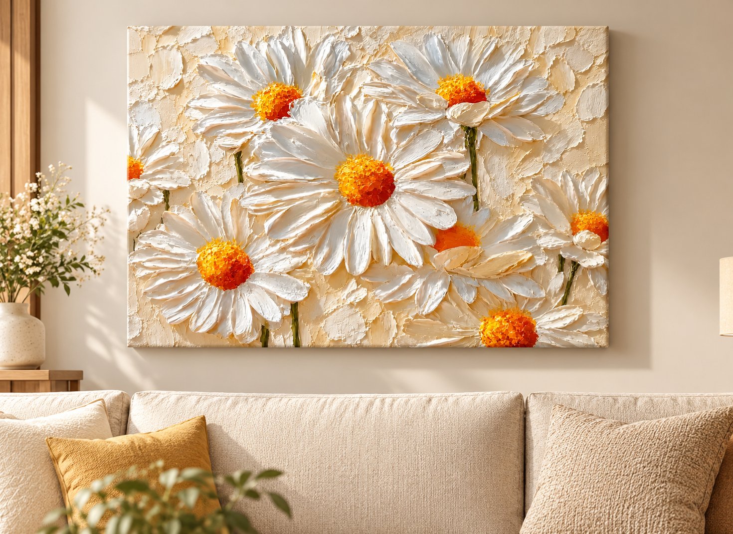 white daisy impasto canvas wall art