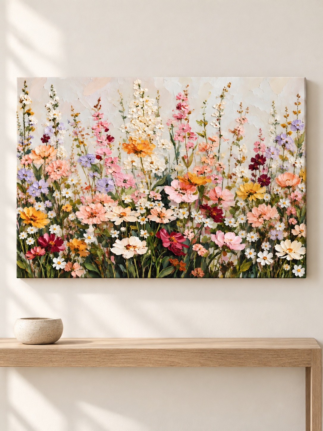 Wildflower meadow canvas wall art with colorful blooms