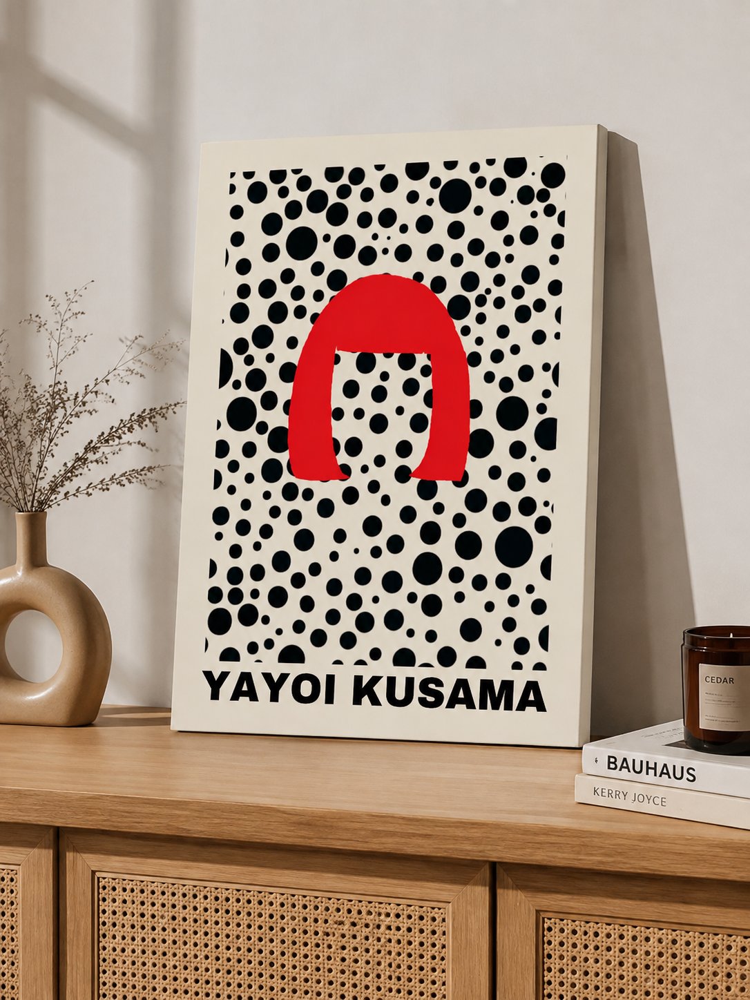 Yayoi Kusama Inspired Wall Art Poster | Modern Polka Dot & Iconic Red Silhouette Canvas Print | Contemporary Avant-Garde Home Decor canvas print — polka dot poster