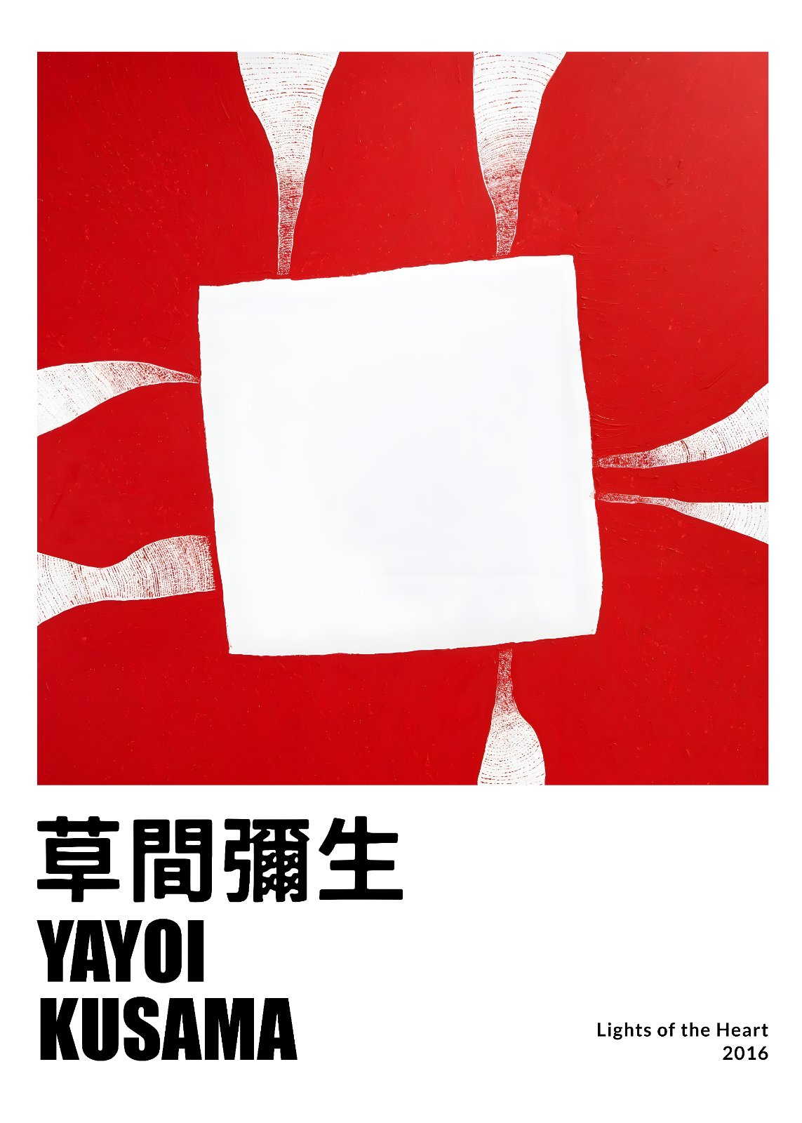 Yayoi Kusama "Lights of the Heart" Exhibition Poster – Vibrant Red & White Contemporary Poster — Poster