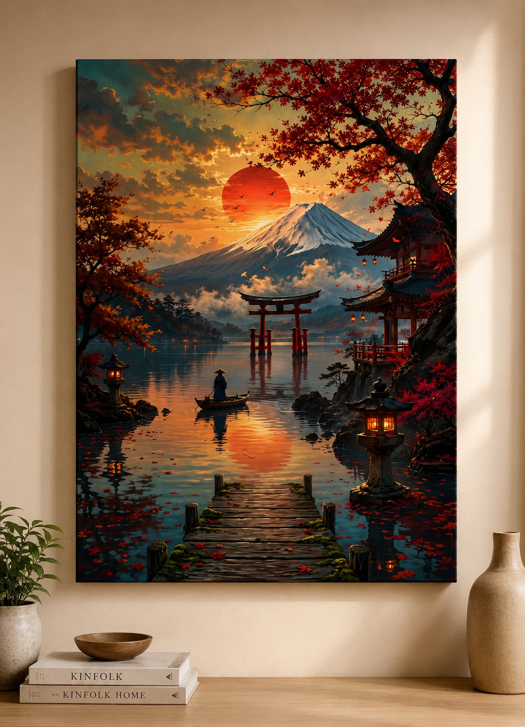 Zen, Actually Japanese Landscape Wall Art – Mount Fuji, Torii Gate, & Autumn Maple Canvas Print canvas print — Japanese decor