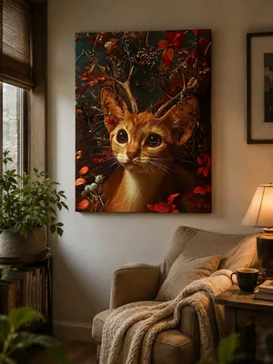 Whimsical forest cat woodland canvas wall art for the kids' room, buy online in India
