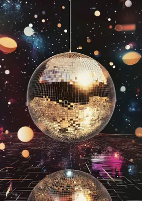 Celestial Disco Ball Poster - Retro Cosmic Poster & Modern Sparkle Decor