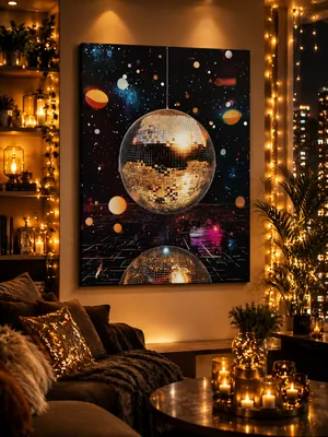 Celestial disco ball cosmic canvas wall art for the bedroom, buy online in India