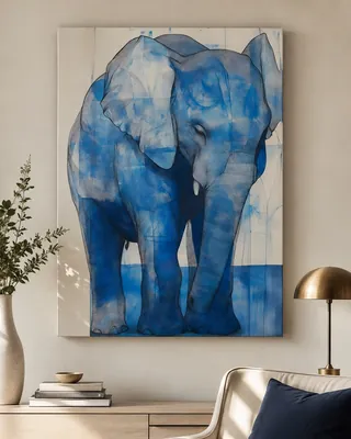 Modern blue elephant abstract wildlife canvas wall art for the bedroom, buy online in India