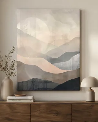 Minimalist beige and grey abstract landscape canvas wall art for the bedroom, buy online in India