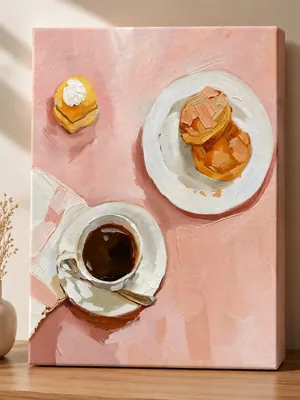 Pink coffee and pastry aesthetic canvas wall art for the kitchen, buy online in India
