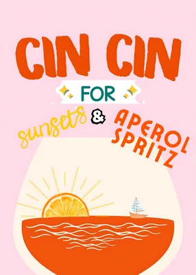 Aperol Spritz Poster – Cin Cin for Sunsets Retro Bar Cart Print, Vibrant Pink