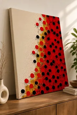 Red and black medusa cell abstract canvas wall art for living room