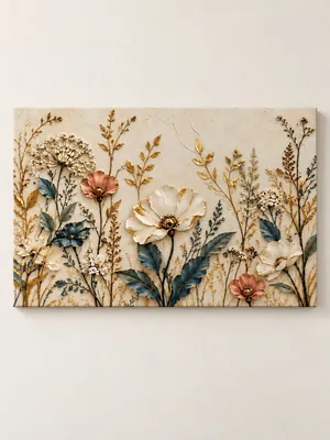 beige botanical wildflower canvas wall art