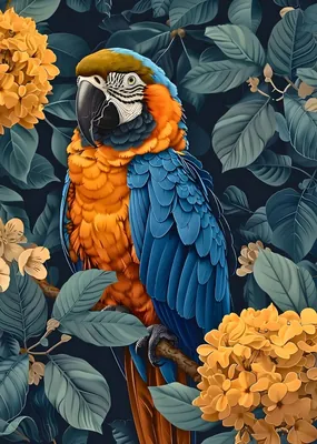 Blue and Gold Macaw Floral poster