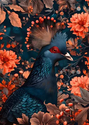 Blue Crowned Pigeon Floral poster